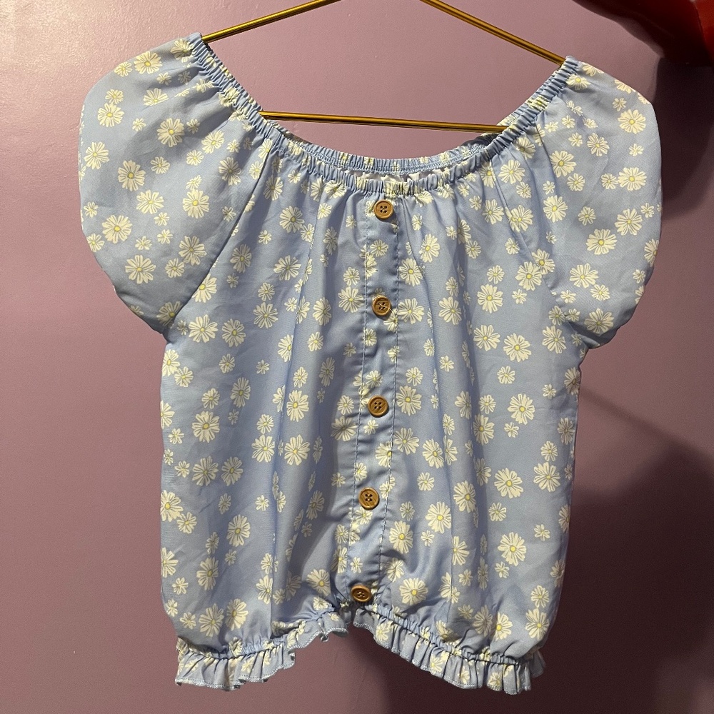 Baby Blue Daisy Peasant Blouse